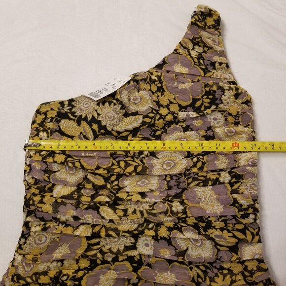 NWT Zara One Shoulder Dress Gold Pleated Floral Mini Ruched Bodycon Formal Dress - Picture 16 of 16